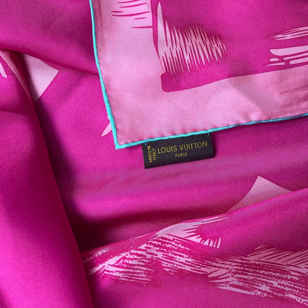 Louis Vuitton Pink Fuchsia Logo Silk Scarf - Picture 5 of 7